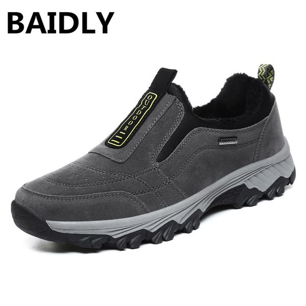 

baidly new winter men leather round toe shoes male fashion warm ankle boots men outdoor snow boots work man casual, Black