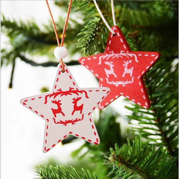 Großhandel Nette Weihnachtsdekoration Holz Schneeflocke Pentagram Elch Glocke Für Weihnachtsbaum Party Ornament Home Shop Büro Schule