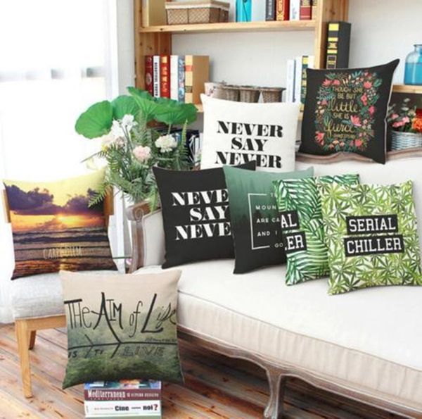 

wholesale- 44x44cm retro vintage various leaf grass print pillow cover cotton linen pillow case home decorative pillow case