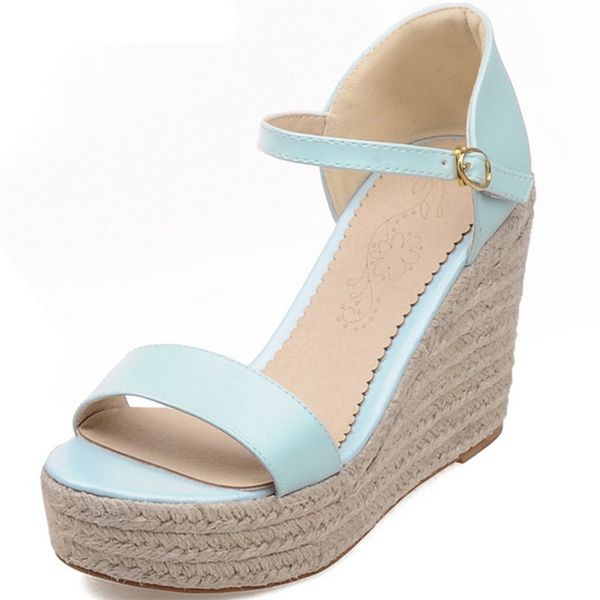 

2018 women sandals sweet pink summer shoes simple buckle casual shoes big size 33-43 comfortable wedges shoes, Black