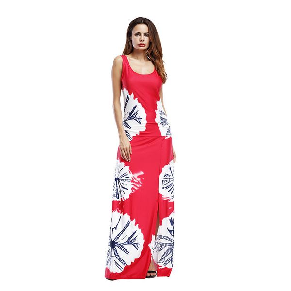 

fashion printing dress 2018 new style summer sleeveless kick pleat long dresses bodycon backless vest dress, White;black