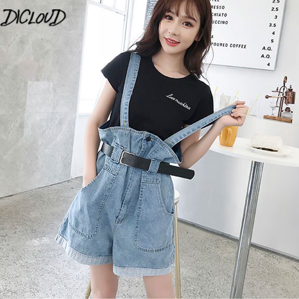 

dicloud new summer high waist jeans woman 2018 harajuku loose casual overalls girl sashes plus size denim shorts feminino gifts, Blue