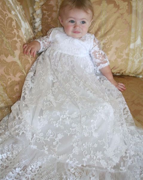 

ivory new infant birthday dress baby girls christening gowns short sleeve lace baptism dresses with bonnet, Red;yellow