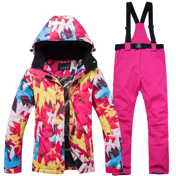 

2019 ladies winter waterproof ski wear mountaineering clothing + warm snow pants 10k ski jacket and snowboard set