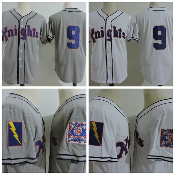 

mens new hobbs york knights the natural #9 roy hobbs white movie stitched baseball jersey roy hobbs shirts, Blue;black