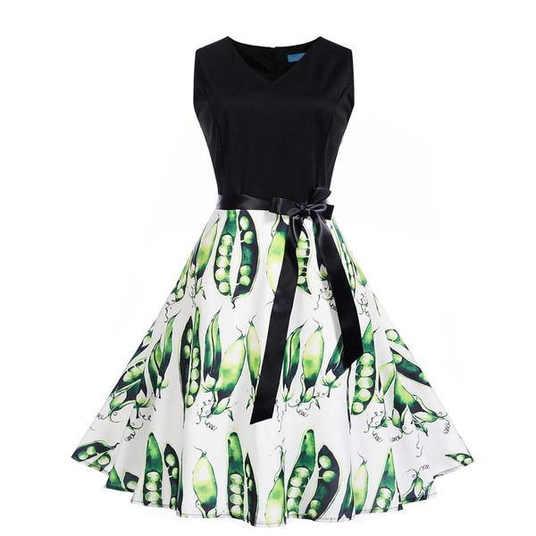

women summer fashion dress cusual v-neck sleeves various print panelled vintage midi dresses b126-135, White;black