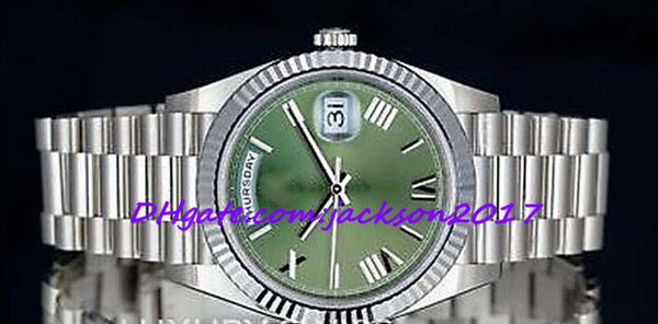 

factory supplies men's watches 228239 18k white gold olive green dial 40mm - new, Slivery;brown