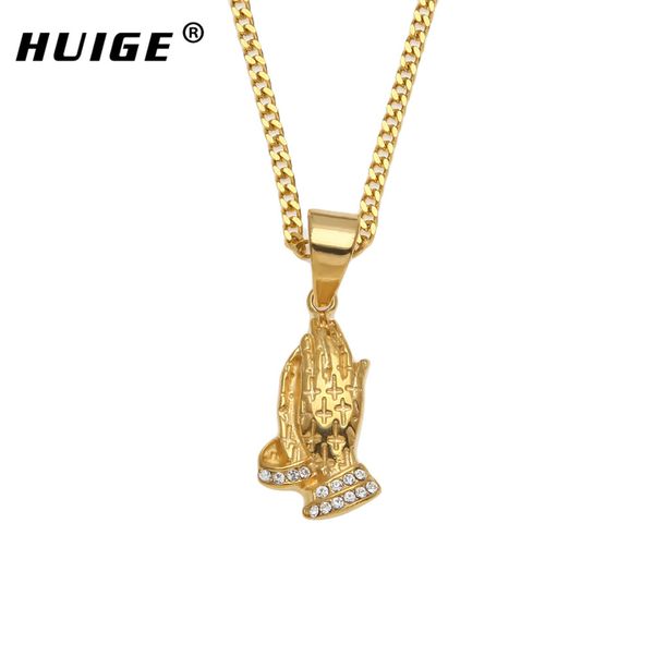 

Хип-Хоп Из Нержавеющей Стали Молитва Шарм Ожерелье Со Льдом Кристалл Молиться Руки С Крестом Религиозные Ожерелье Для Мужчин