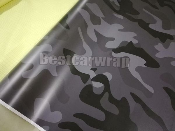 Black Grey Snow Camo Vinil Praço para veículo Wrap Graphics Camo Camar adesivos com bolhas de ar livre 1.52x30m 5x98ft