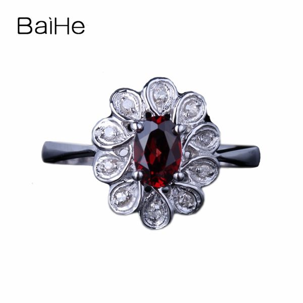 

baihe solid 10k white gold 0.624ct certified red flawless oval cut genuine garnet engagement women trendy fine jewelry gift ring, Golden;silver
