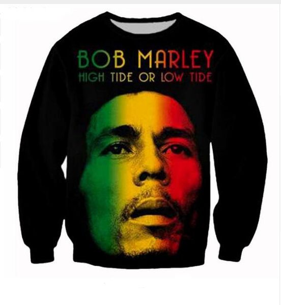 

wholesale-fashion womens/mens pop reggae bob marley funny 3d print casual sweatshirt plus size qqy030, Black
