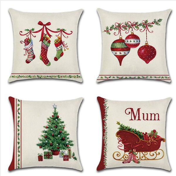 Throw Pillow Case Christmas Sock Jingle Bells Xmas Tree Hanging