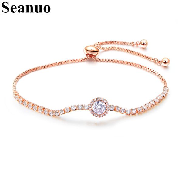 

seanuo new 2018 big round cz adjustable women wedding bracelet jewelry fashion austria crystal female bridal engagement bracelet, Black