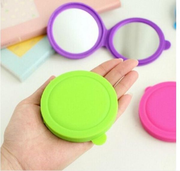 

1pcs makeup mirror folding pocket mirror compact silicone portable round hand mirrors makeup cosmetic beauty tools random color