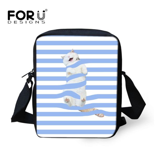 

forudesigns small ladies messenger bags cute blue stripes cat printing crossbody bag for children girl women handbags bolso 2018