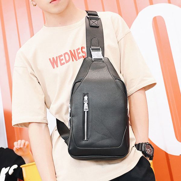 

new men pu leather fashion sling chest bag travel leisure crossbody shoulder pack