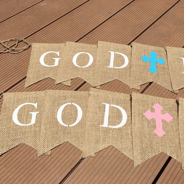 Groothandel God Bless Cross Banner Garland Bunting Doop Gevorkte Jongen Meisje eerste Heilige Communie Feest Doop Decoratie