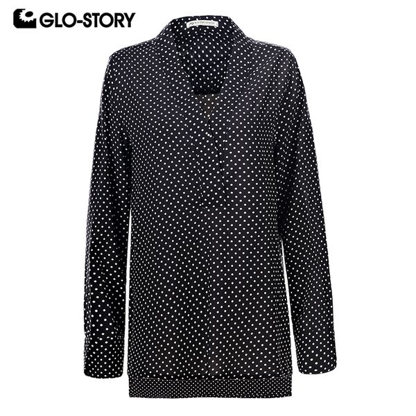 

glo-story women 2018 streetwear casual blusas woman spring long sleeve deep v-neck loose polka dot blouse shirts wcs-5894, White