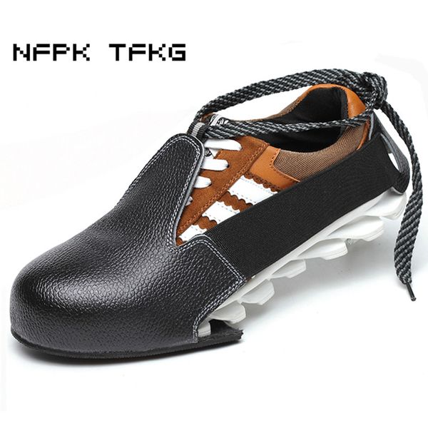 

big size casual black soft leather steel toe caps work safety shoes visitors anti-hit tooling site footwear covers men protect