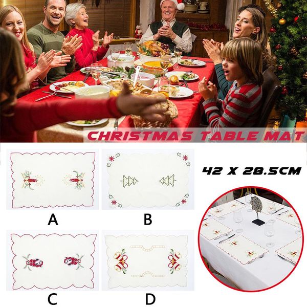 

white series christmas table mat embroidery placemat christmas tableware cutter and fork mat deskdecoration