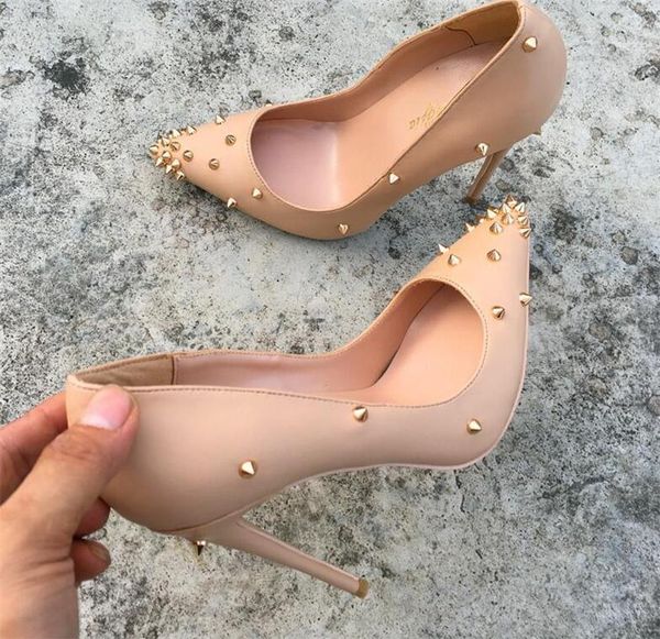 

fashion woman women lady 2019 new nude leather spikes wedding heels stiletto high heels shoes pumps bottom sole 12cm red, Black