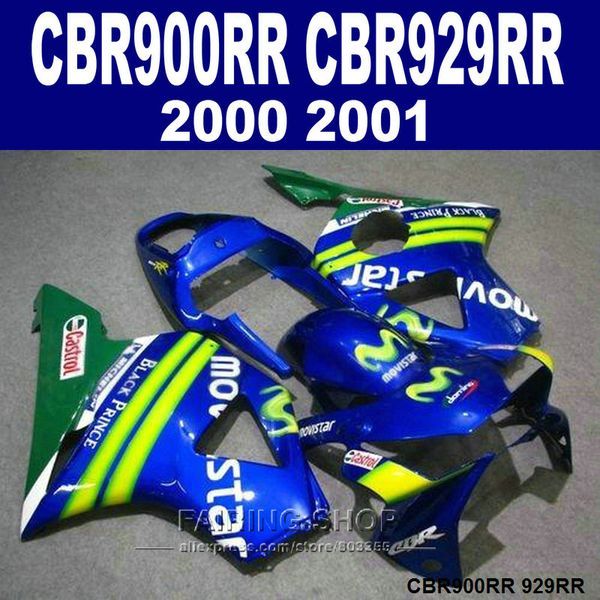 Carene personalizzate gratuite per Honda CBR900RR CBR929 2000 2001 kit carenatura verde giallo blu CBR929RR00 01 PP09