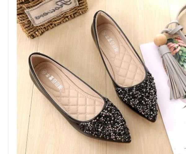 

send pointed end flat bottom single shoes shallow mouth spring 2018 new style wedding shoes women, Black