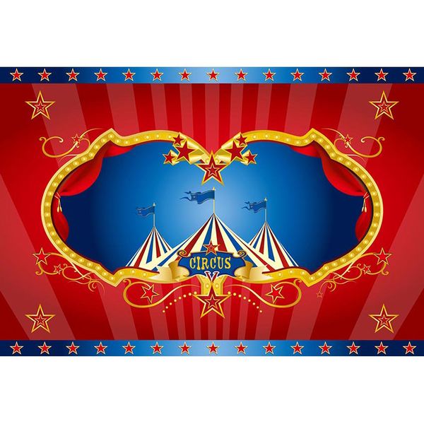 Circo Festa di Compleanno Photo Booth Sfondo Stampato Tende Rosse Stelle Tende Royal Baby Shower Puntelli Ragazzo Bambini Bambini Sfondo