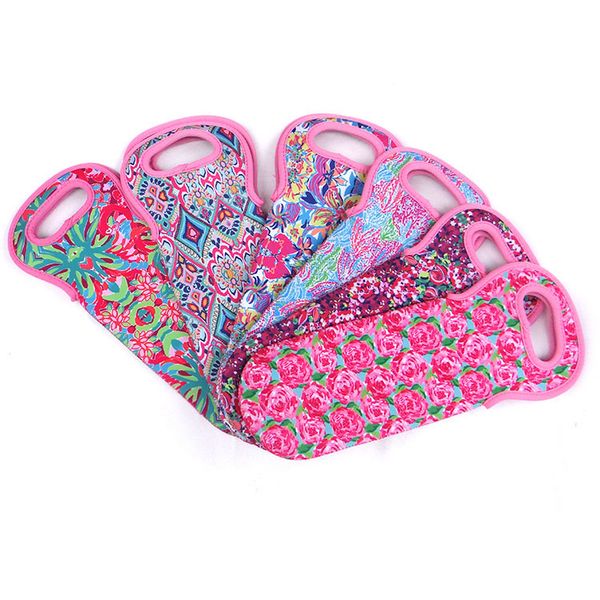 

750ml lilly wine bottle case neoprene wine bottle cooler bag jewel rose baseball softball mucho coral printing wine bottle holder fhh7-1271