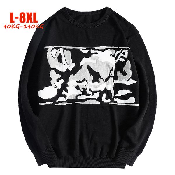 

winter new l-8xl plus size sweaters men 100% cotton print knitted pullover men o neck large size 5xl 6xl 7xl 8xl casual sweater, White;black