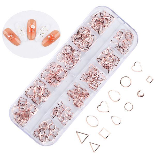 

rose gold rivet nail studs 3d nail art decoration gold circle star round square e cross mixed accessories in box for diy, Silver;gold