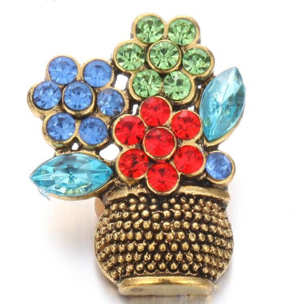 

2018 new snap jewelry big vintage metal flower snap buttons with rhinestone fit diy 18mm snap button bracelet women, Bronze;silver