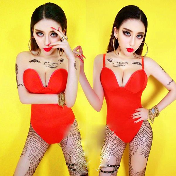 

jazz dance costumes candy colors nightclub performance bodysuit stage clothes for female singers dj ds dancing outfit dnv10002, Black;red