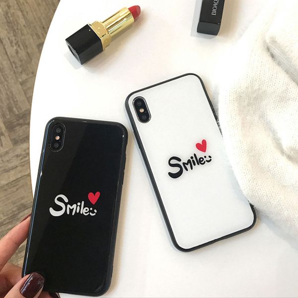 

latest seller for iphone 10 glass shell new cute smile letters tempered glass case for apple tempered glass cover