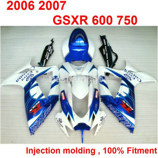 

injection molding fairing kit for suzuki gsxr600 gsxr750 2006 2007white blue fairings gsxr 600 750 06 07 cx12