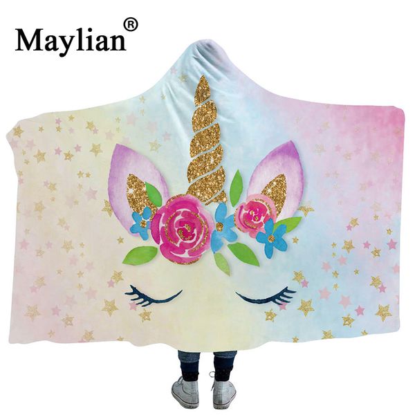 

19colors unicorn boho mandala hooded blanket floral sherpa fleece lotus wearable throw blanket microfiber on sofa thick warm b69