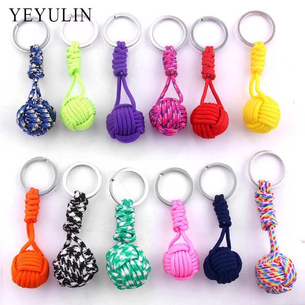 

new arrival polyester braided rope ball fist key chain self defense parachute lanyard survival outdoor camping key chain jewelry, Silver