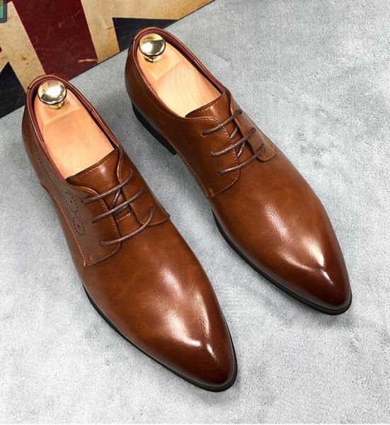 

ch.kwok mens oxfords solid black brown wedding oxfords leather lace up business dress rubber soles spring shoes plus 45