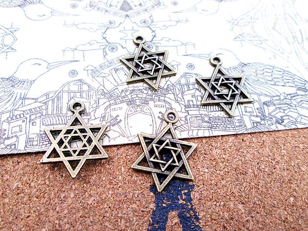 

90pcs sale 16mm antique bronze star hexagram diy jewelry making, Bronze;silver