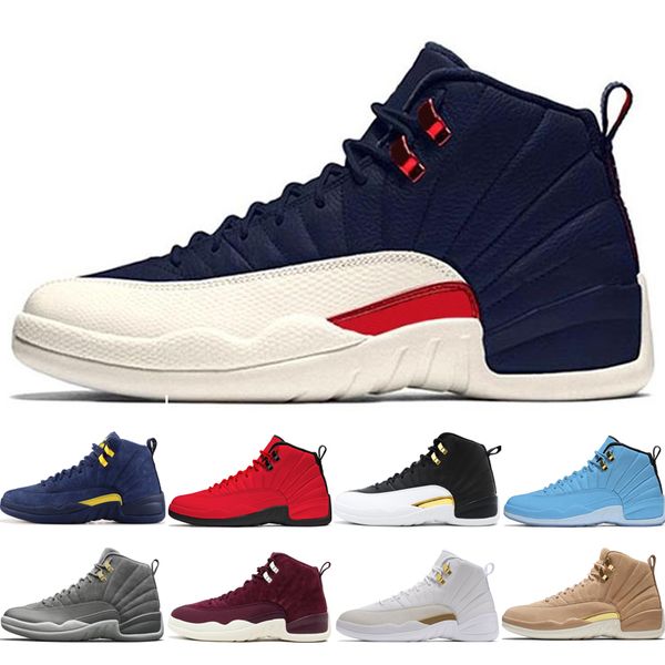 

2019 12 12s men basketball shoes michigan bulls college navy vachetta tan dark grey bordeaux game the master playoffs taxi man sport sneaker