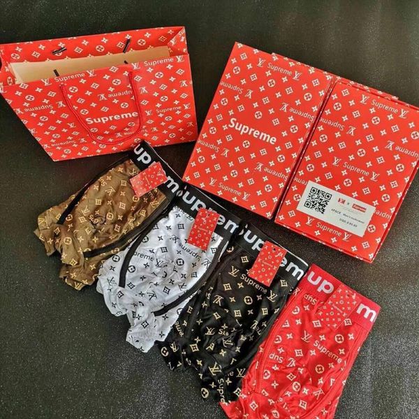 

men's boxed luxury underwear 4 pieces box-packed fashion brand unite underpants european american cotton letter underwear, Black;white