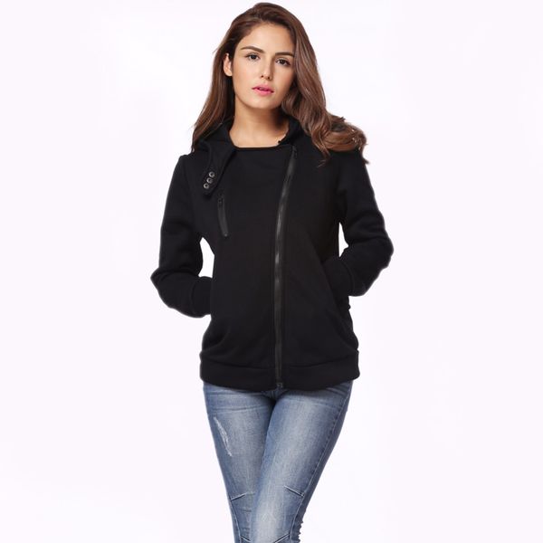 

solid female hoodies sweatshirt autumn winter long sleeve zip bts hooded sudaderas mujer warm women tracksuit harajuku streetwear, Black