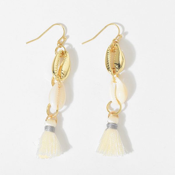 

handmade 2018 spring new in cotton tassel earrings women long diy handcrafts shells dangle earrings original design manufacturers selling