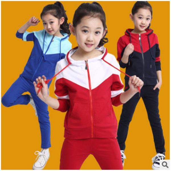 

retail children's sports suit boys and girls 3-15 years old children big virgin suit uniforms spring clothes jacket + trousers 2, White