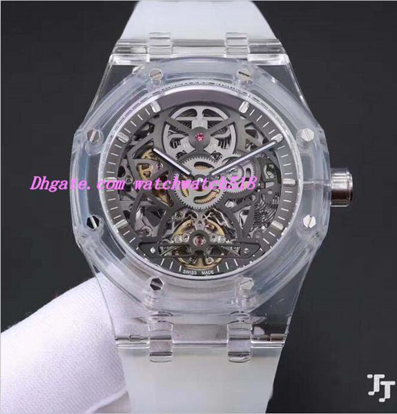 

luxury watches mens transparent rubber bracelet steel skeleton 42mm automatic fashion brand men's watch wristwatch, Slivery;brown