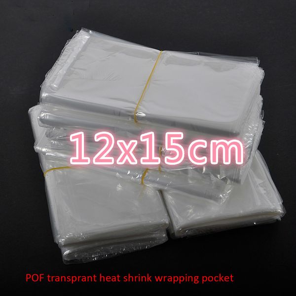 

300pcs/lot 12x15cm clear transparent shrink wrap package heat seal bag pof gift packing plastic bags for comestic bottles boxes