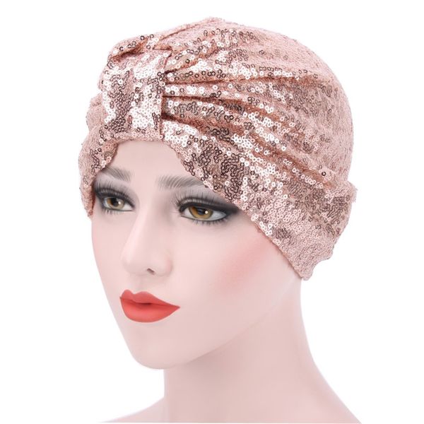 Women Sequined Turban Hijab Pre Tied Bandana Cap Chemo Head Scarf