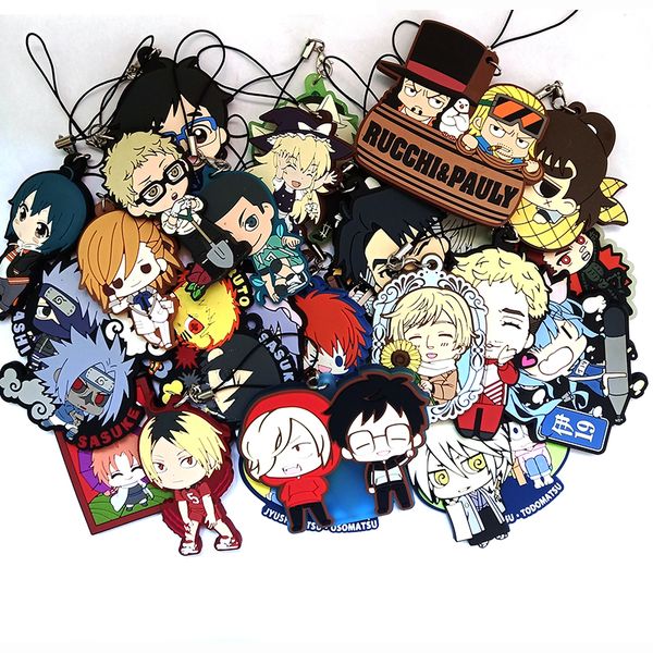 

10pcs set randomly styles anime keychain yuri on osomatsu tokyo ghoul naruto many kinds resin rubber keyrings pendant, Silver