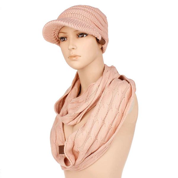 

xdomi new trendy warm beanies hats and chunky soft stretch cable knit scarves set for women winter wool slouchy hat scarf set, Blue;gray
