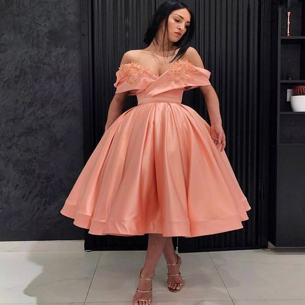 

spring summer short prom dresses off the shoulder appliques a line satin cocktail dress pleats zipper tea length homecoming dress, Black